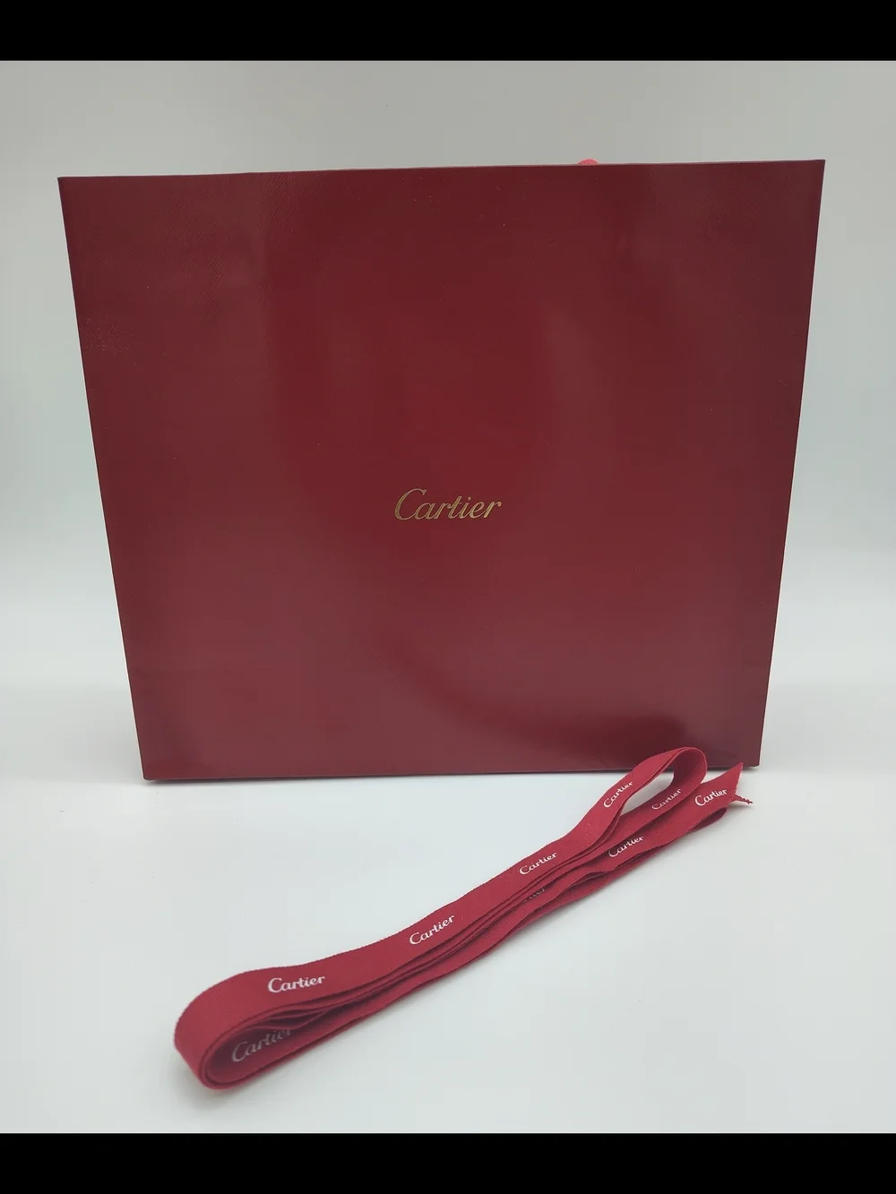 CARTIER Red Boutique Gift Bag + 2 Yards Logo Ribbon Luxury Packaging EUC